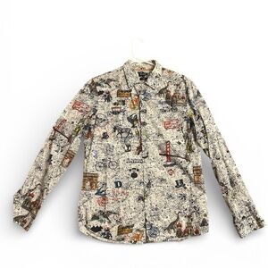 RARE Desigual Multicolor Graphic Button Down Unisex Shirt, Size M Slim, like new